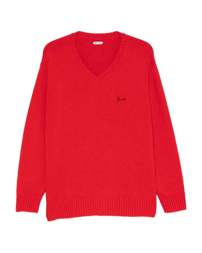 BODE V-neck Logo-embroidered Sweater Red