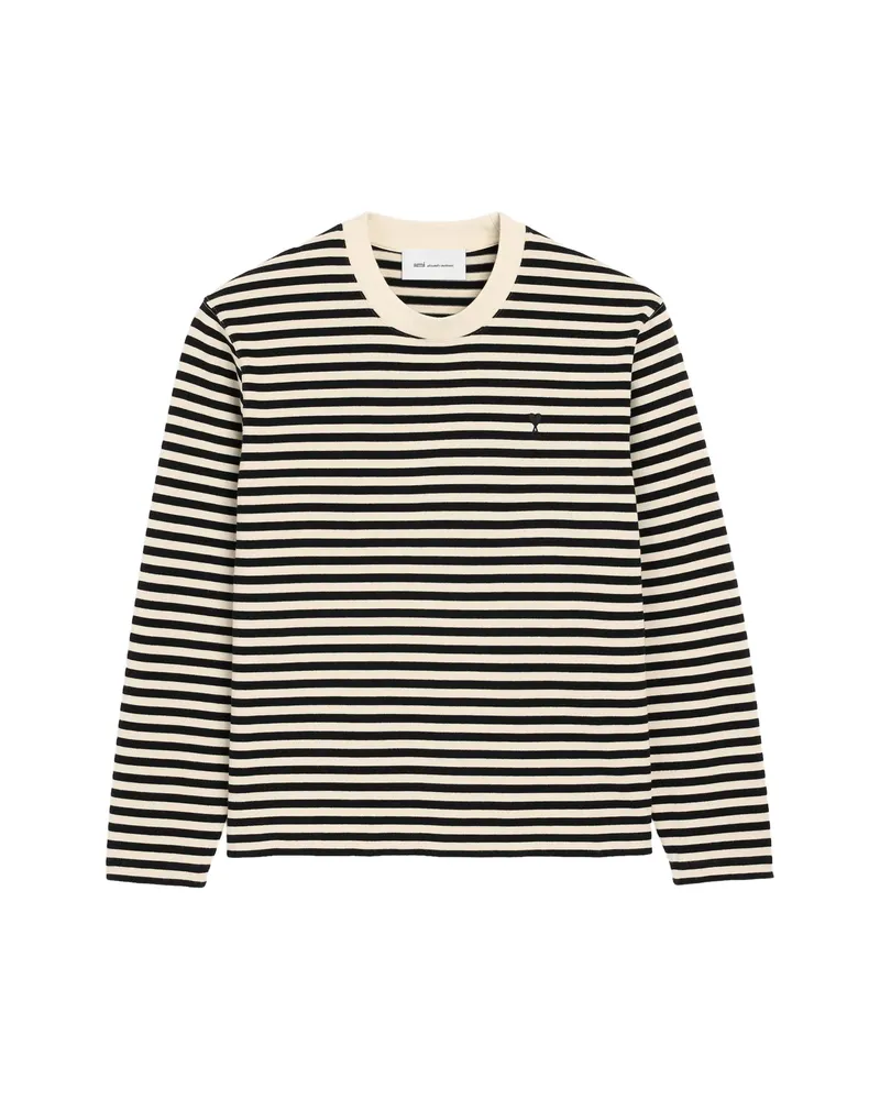 AMI Paris Mariniere Cotton T-shirt With Ami De Coeur Black