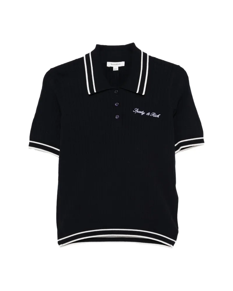 SPORTY & RICH Cable-knit Short-sleeve Polo Top Blue
