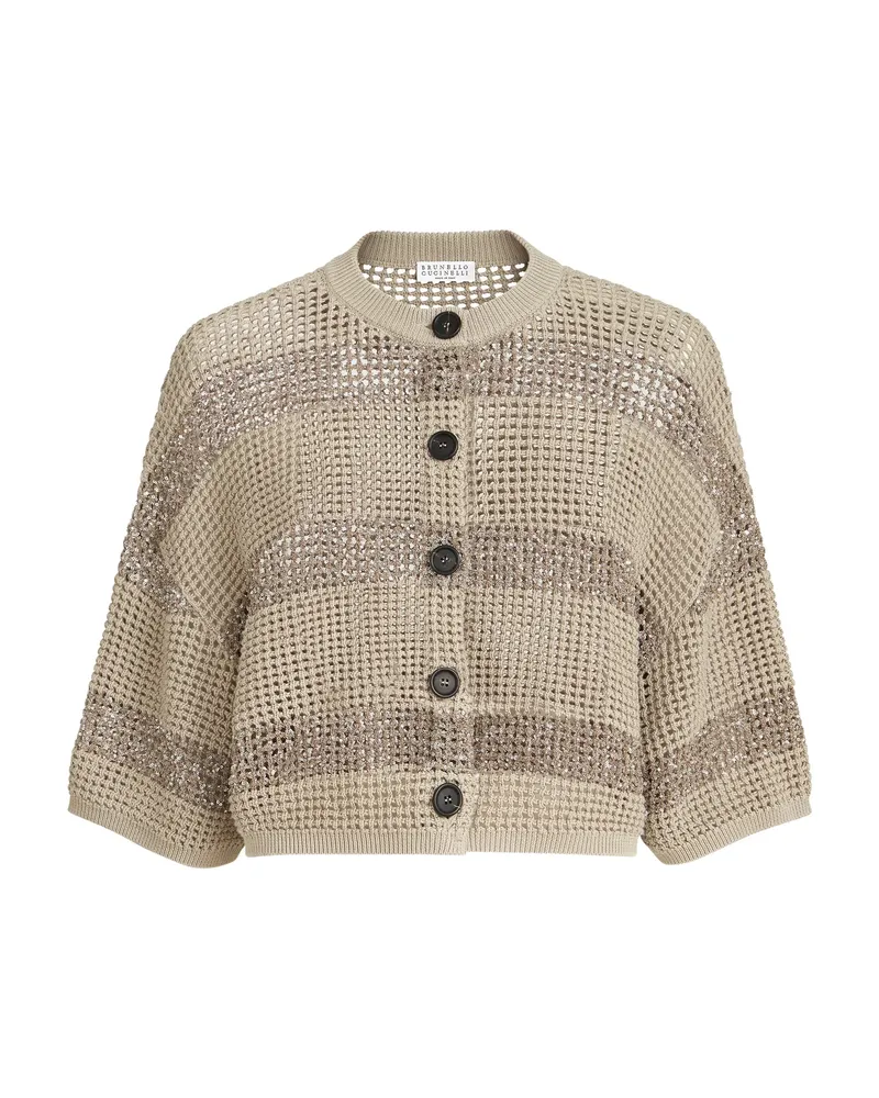 Brunello Cucinelli Striped Cropped Cardigan Neutrals