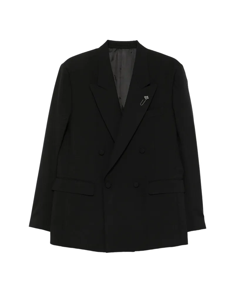 LARDINI Double-breasted Peak-lapel Jacket Black