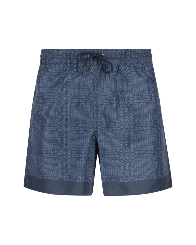 Gucci Gg-pattern Swim Shorts Blue