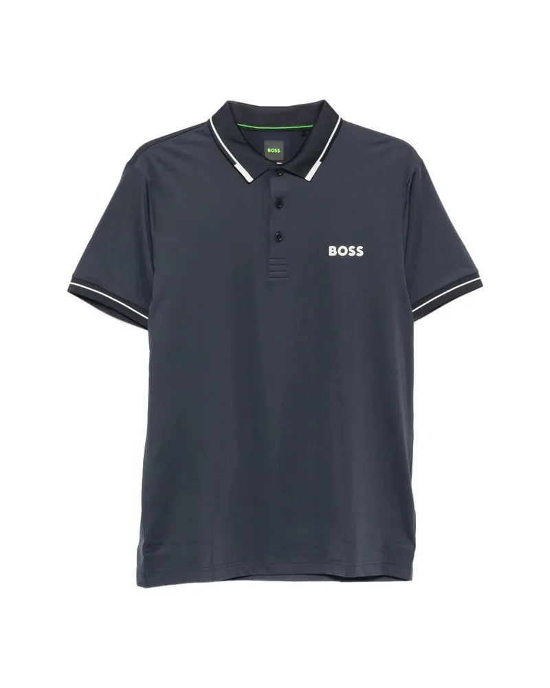HUGO BOSS Logo-print Trimmed Polo Shirt Blue
