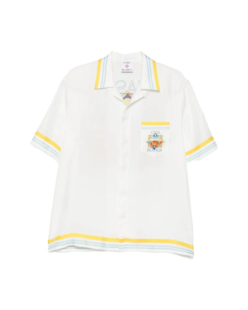 Casablanca Paris Tennis-landscape Striped Silk Shirt White