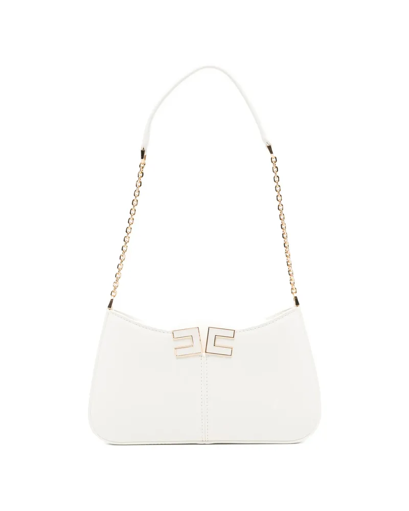 Elisabetta Franchi Logo Chain Shoulder Bag White
