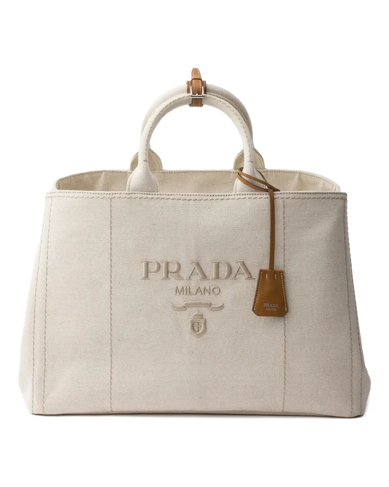 Prada Logo-embroidered Tote Bag Neutrals