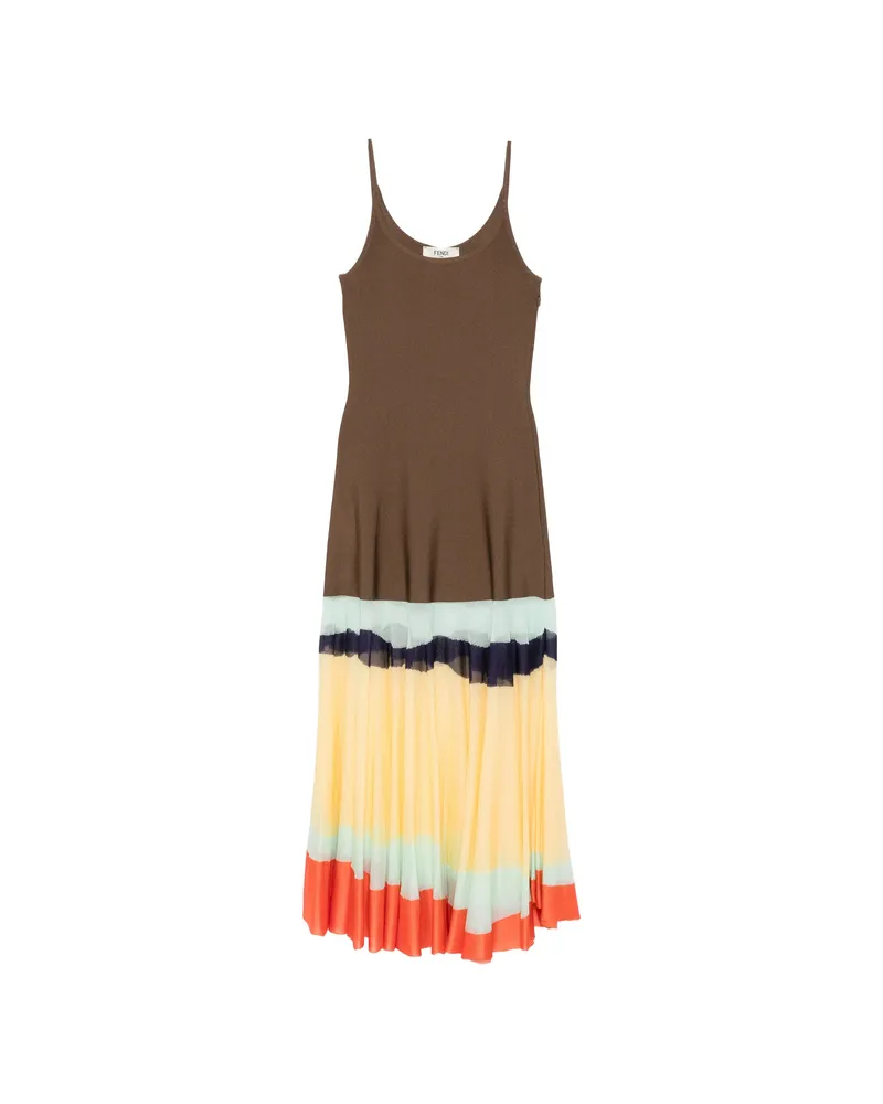 Fendi Striped Maxi Dress Brown