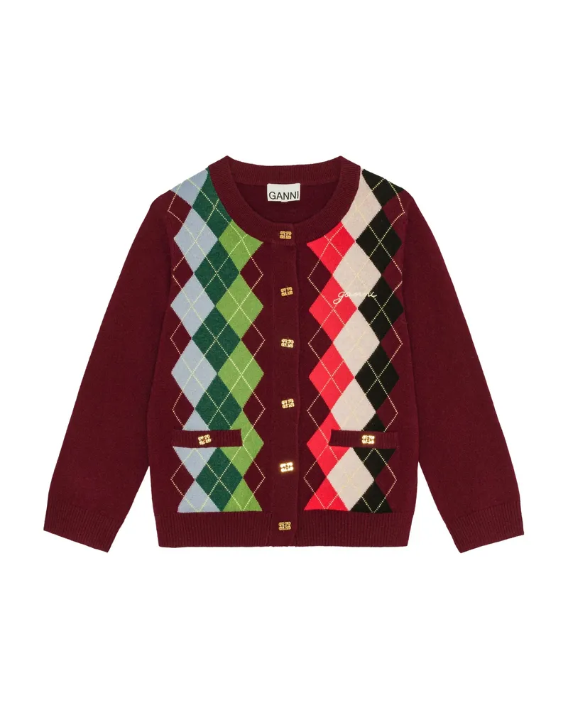 Ganni Argyle-pattern Cardigan Red