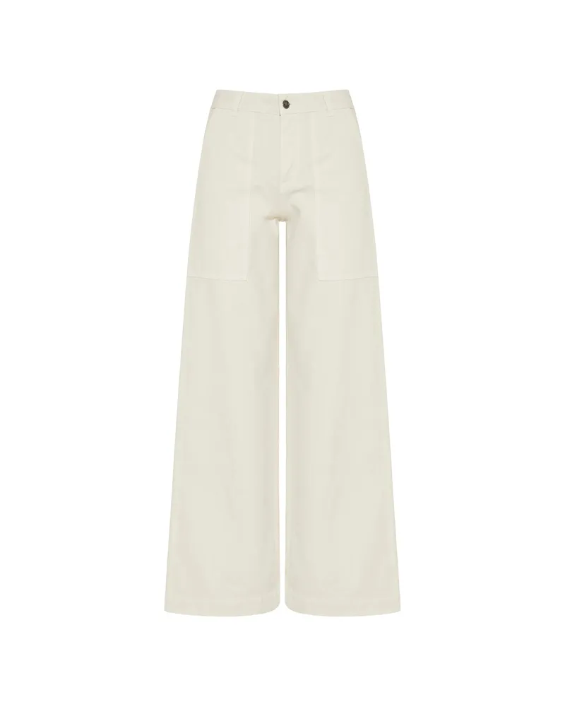 Moncler Leather Logo Cotton Trousers Neutrals