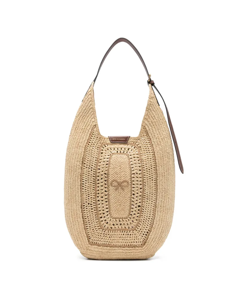 Anya Hindmarch Bow-detail Raffia Shoulder Bag Neutrals