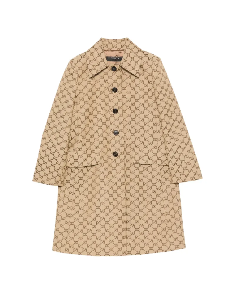 Gucci GG Supreme Leather-trim Coat Neutrals