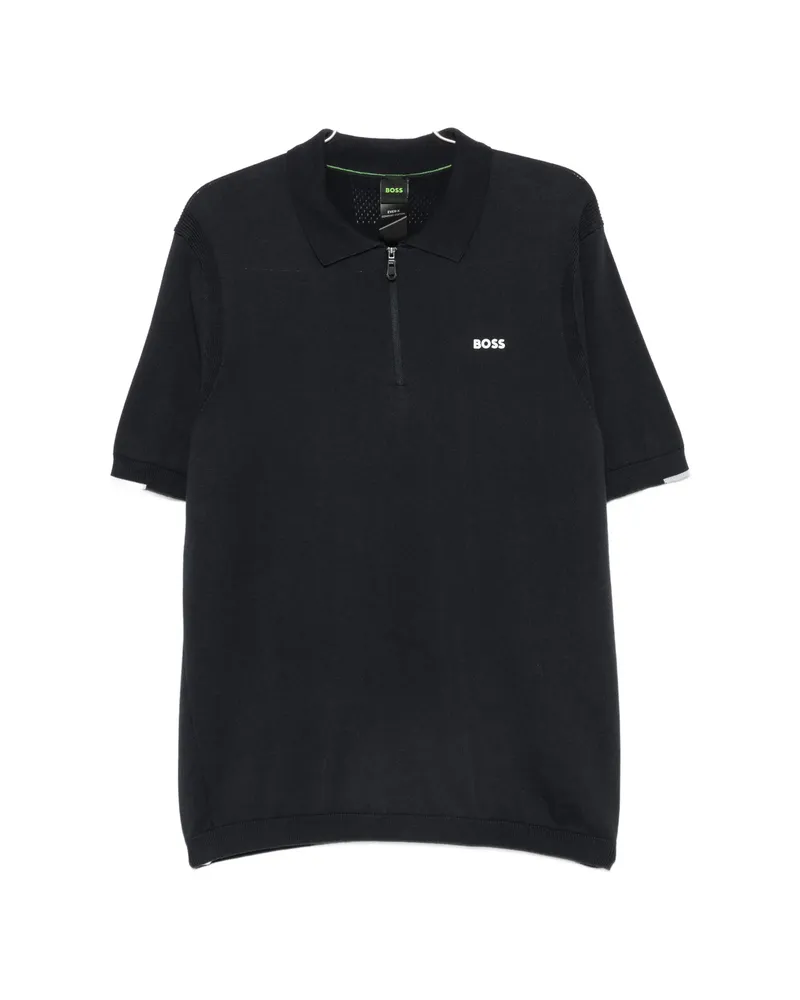 HUGO BOSS Zip-fastening Logo-print Polo Shirt Blue