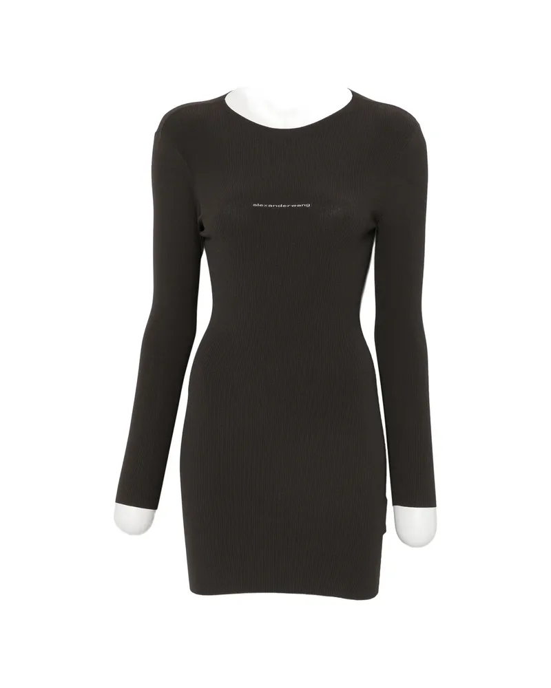 Alexander Wang Logo-print Ribbed-knit Mini Dress Brown