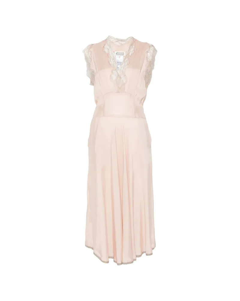 Maison Margiela Lace-trim V-neck Midi Dress Neutrals