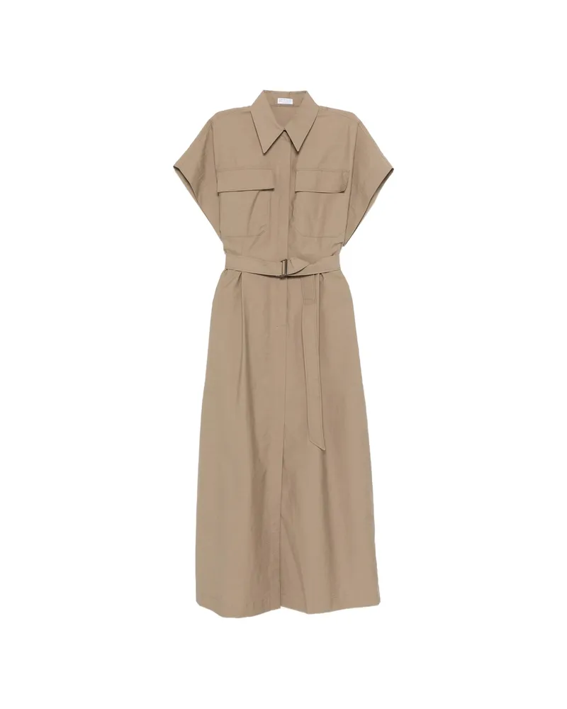 Brunello Cucinelli Pocket Belted Midi Dress Neutrals