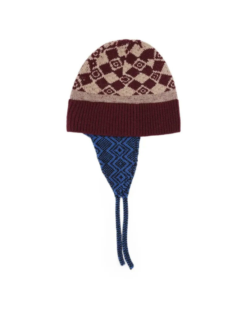 Dries van Noten Argyle-knit Ear-flap Beanie Hat Red