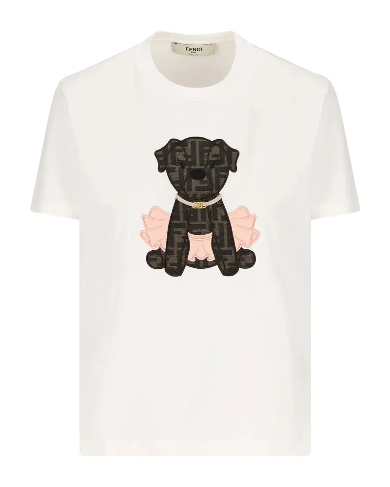 Fendi Fendi Itina Dog-appliqué T-shirt White