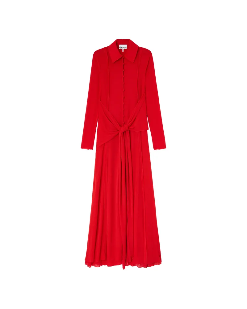 Ganni Buttoned Tie Maxi Dress Red
