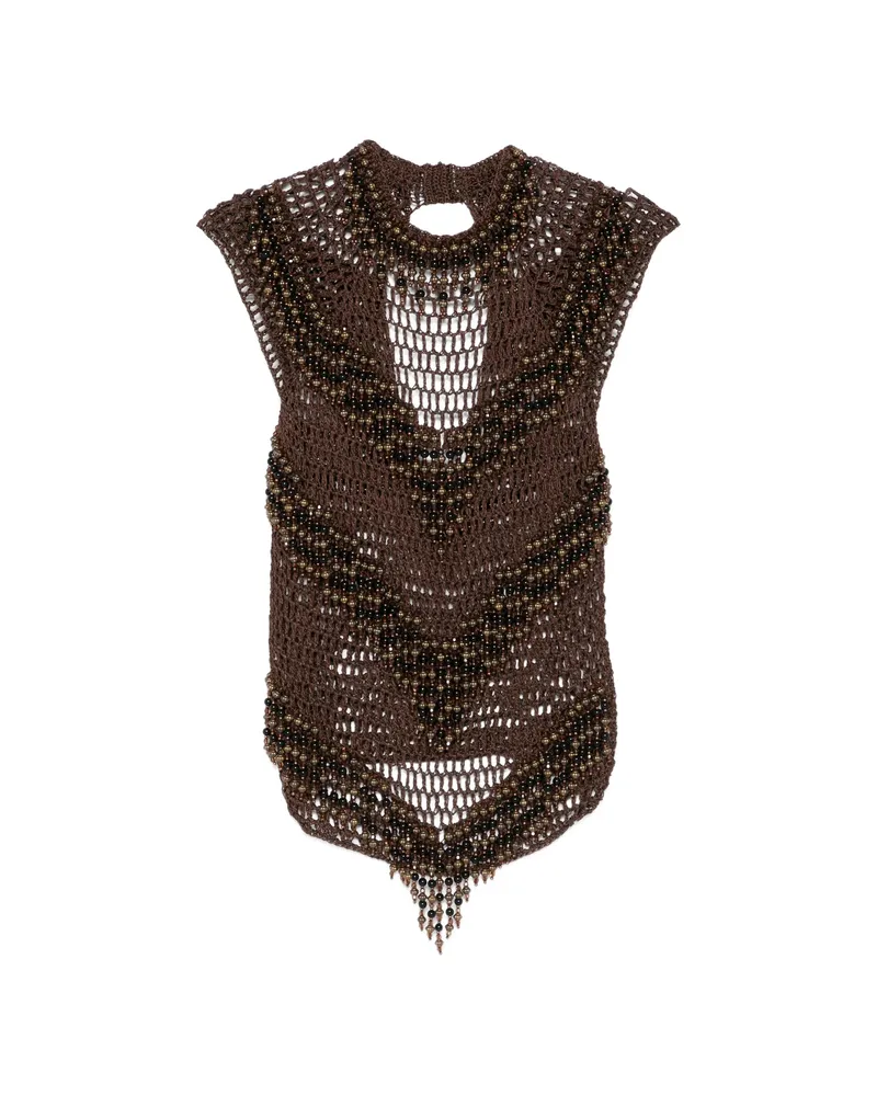 BLESS Beaded Crochet Top Brown