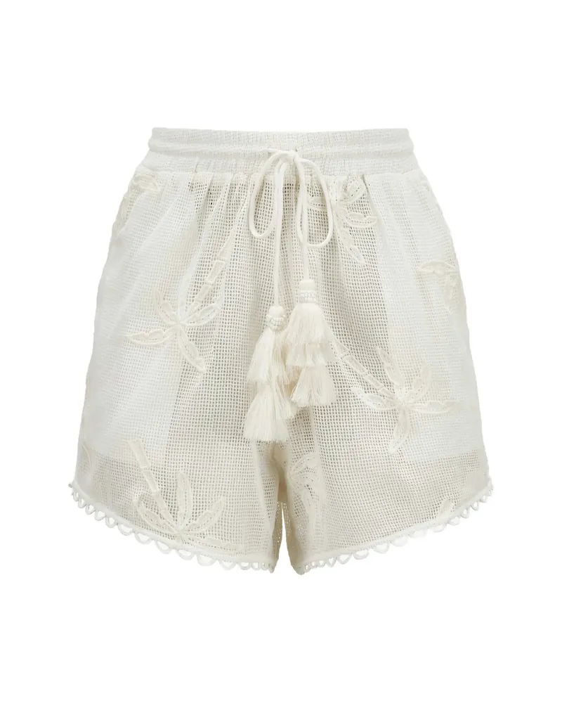 FARM Rio Palm Trees Tassel Mini Shorts White