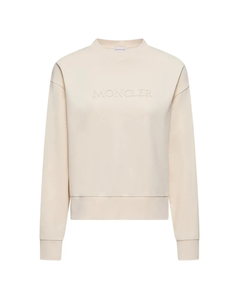 Moncler Embroidered Logo Cotton Sweatshirt Neutrals