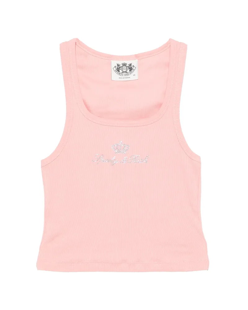SPORTY & RICH Juicy Rhinestone-embellished Cropped Tank Top Pink