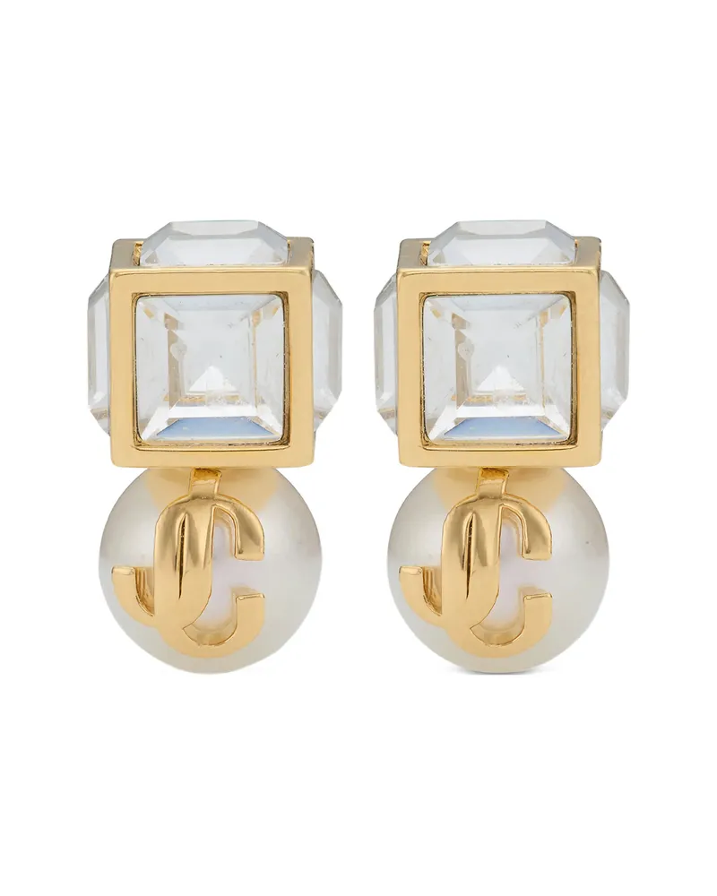 Jimmy Choo JC Cube Pearl Studded Earrings Gold