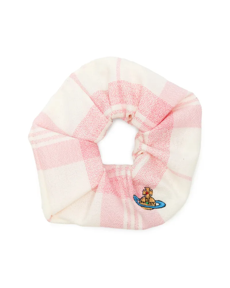 Vivienne Westwood Orb-embroidered Check-pattern Scrunchie Neutrals