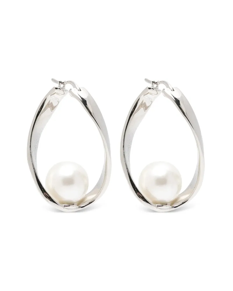 Dries van Noten Pearl Hoop Earrings Silver