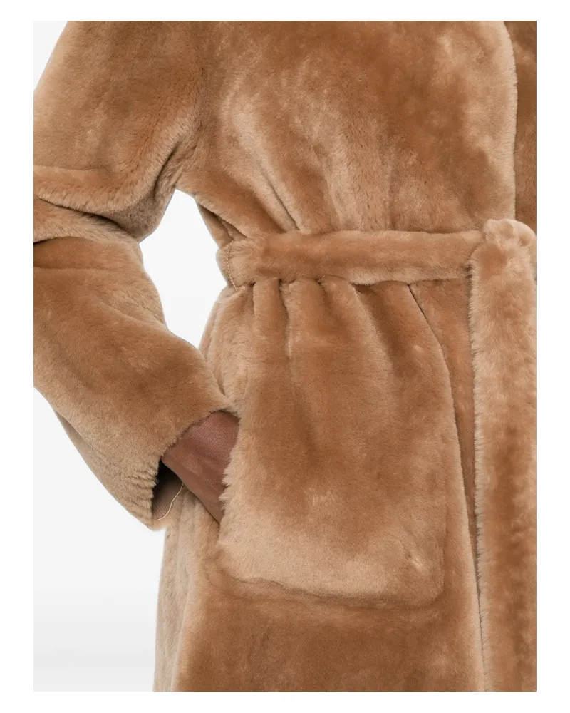 SUPREMA X Eraldo Belted Shearling Coat Neutrals