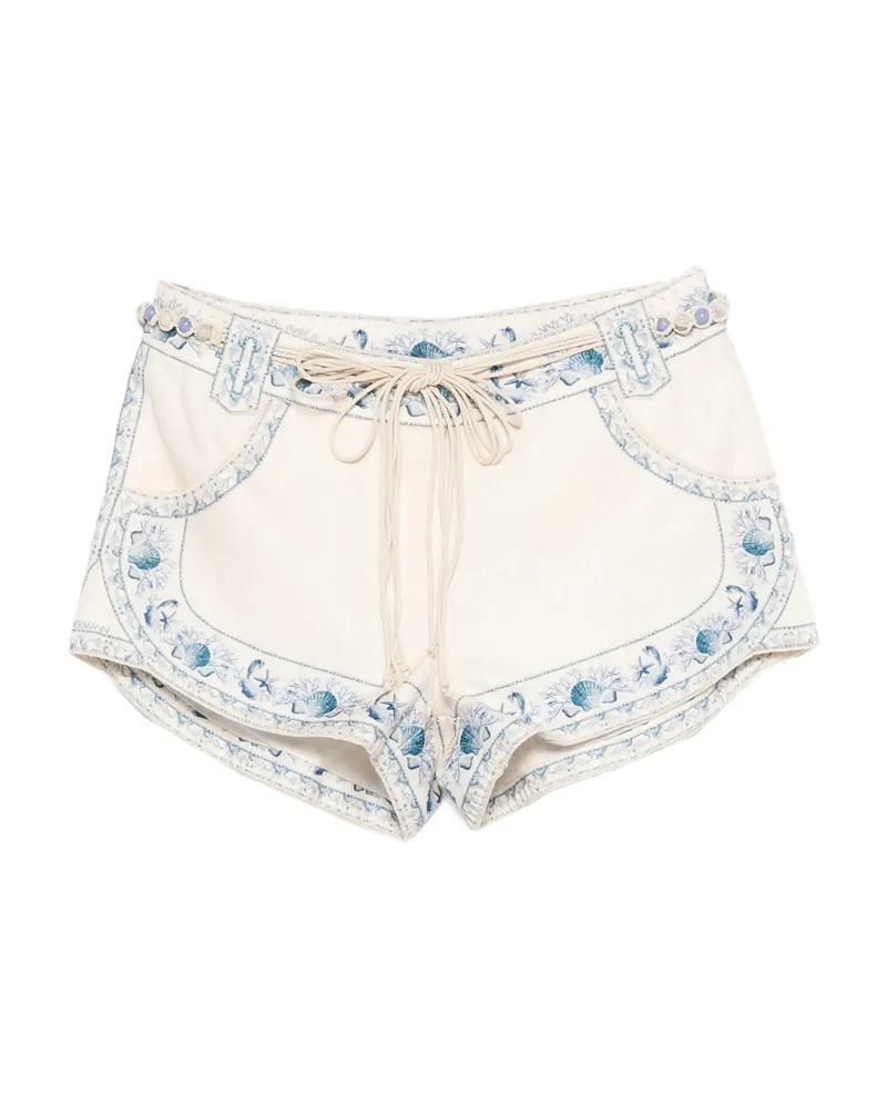 Zimmermann Drawstring Embroidered Shorts Neutrals