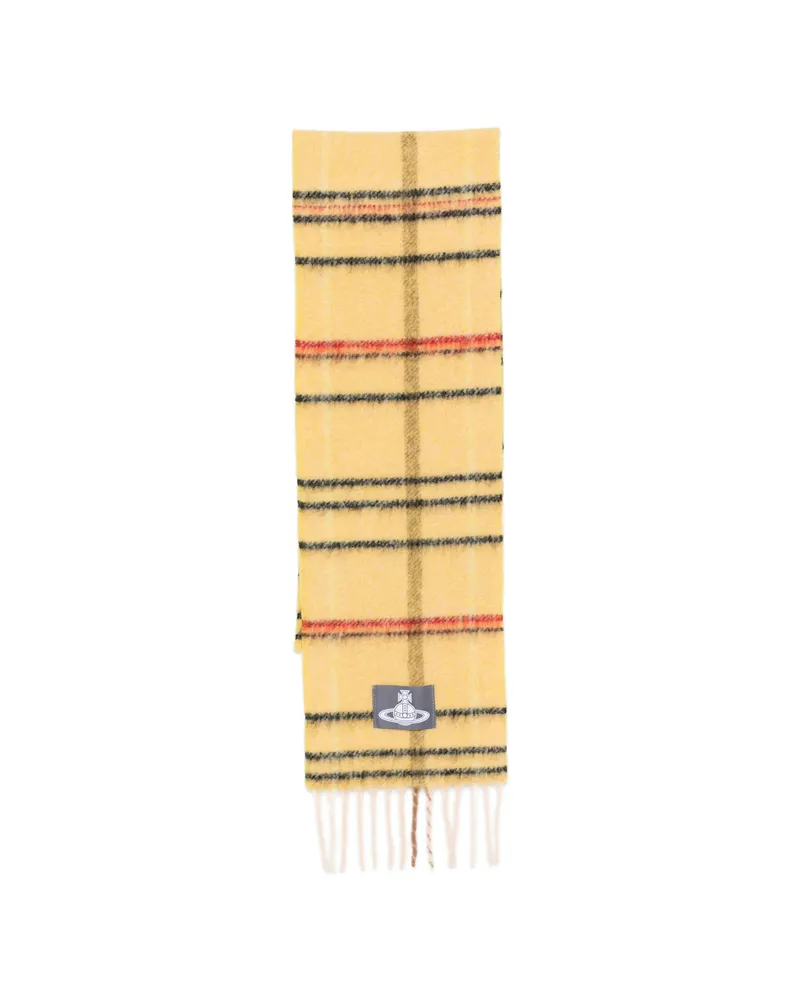 Vivienne Westwood Check-pattern Fringed Scarf Yellow