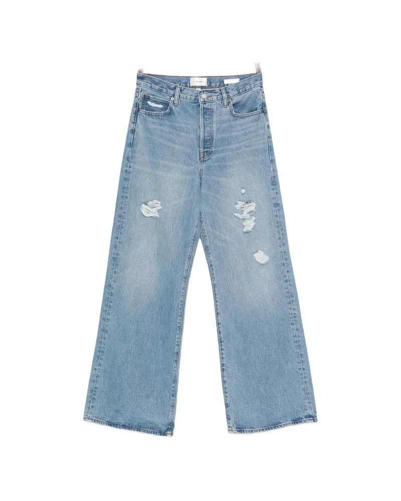 Frame Denim The Loose Distressed Wide-leg Jeans Blue