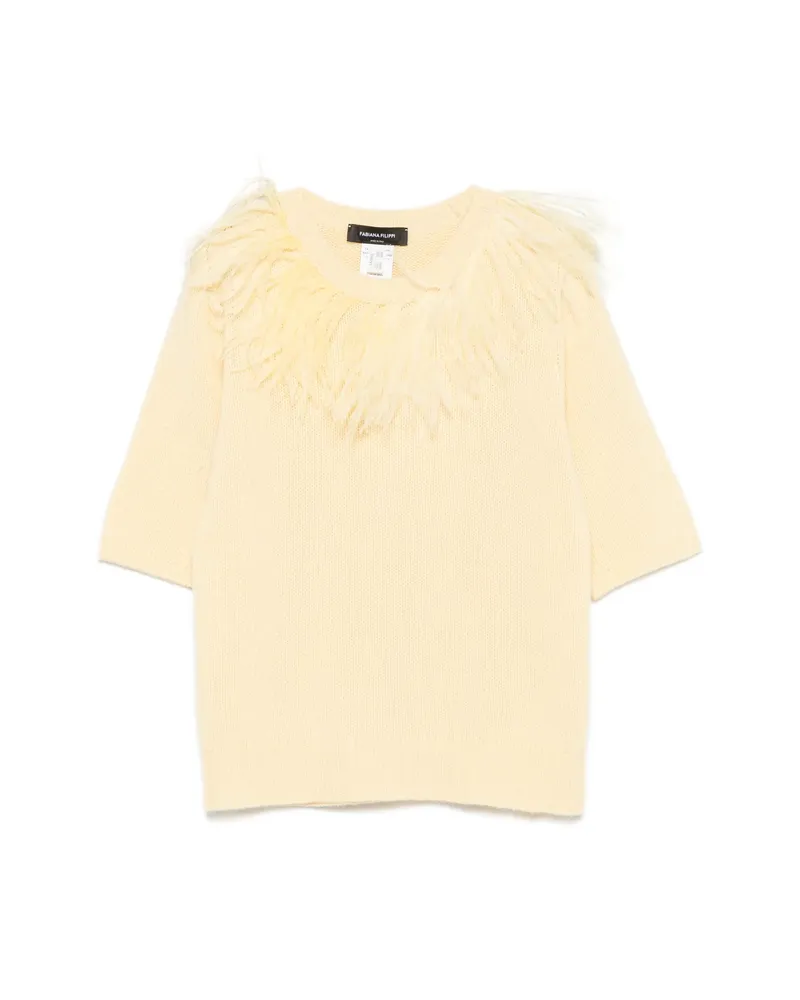 Fabiana Filippi Feather-trim Short-sleeve Sweater Yellow