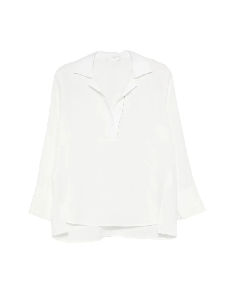 PANICALE Cashmere Side-slit V-neck Blouse White