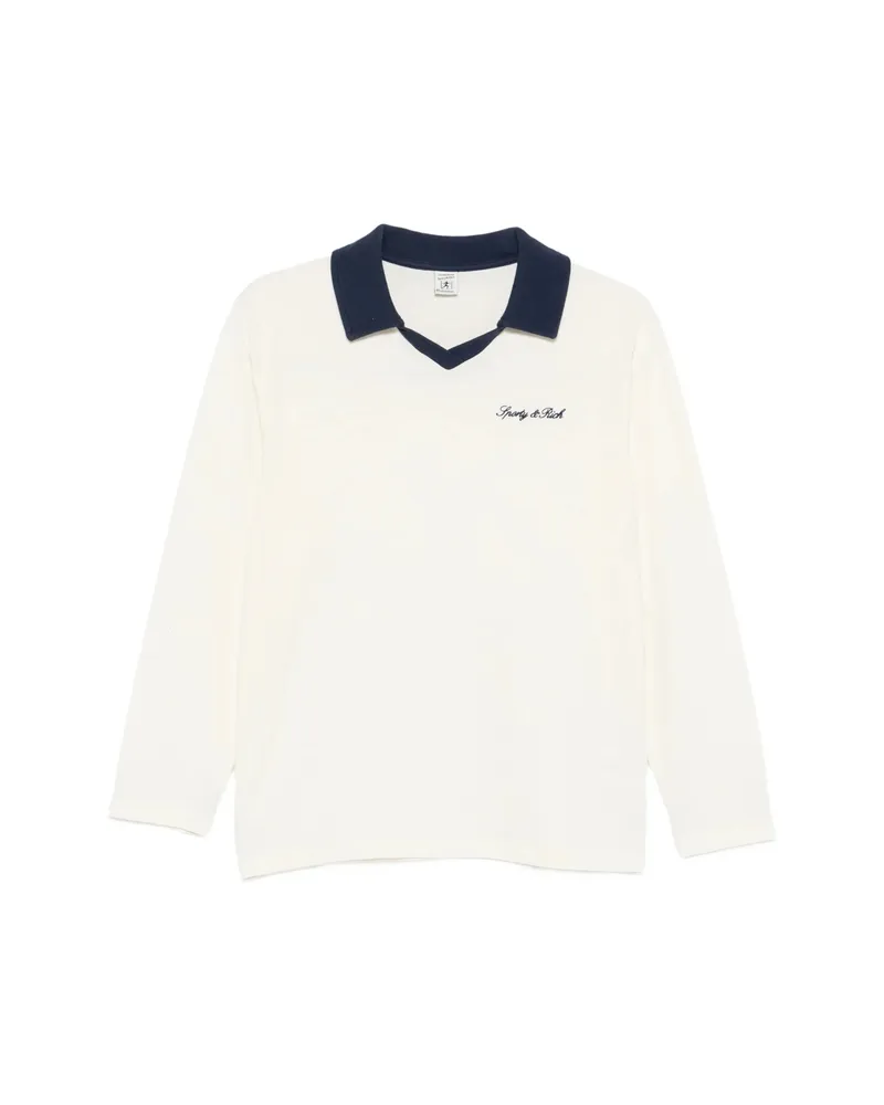 SPORTY & RICH Logo-embroidered V-neck T-shirt Neutrals