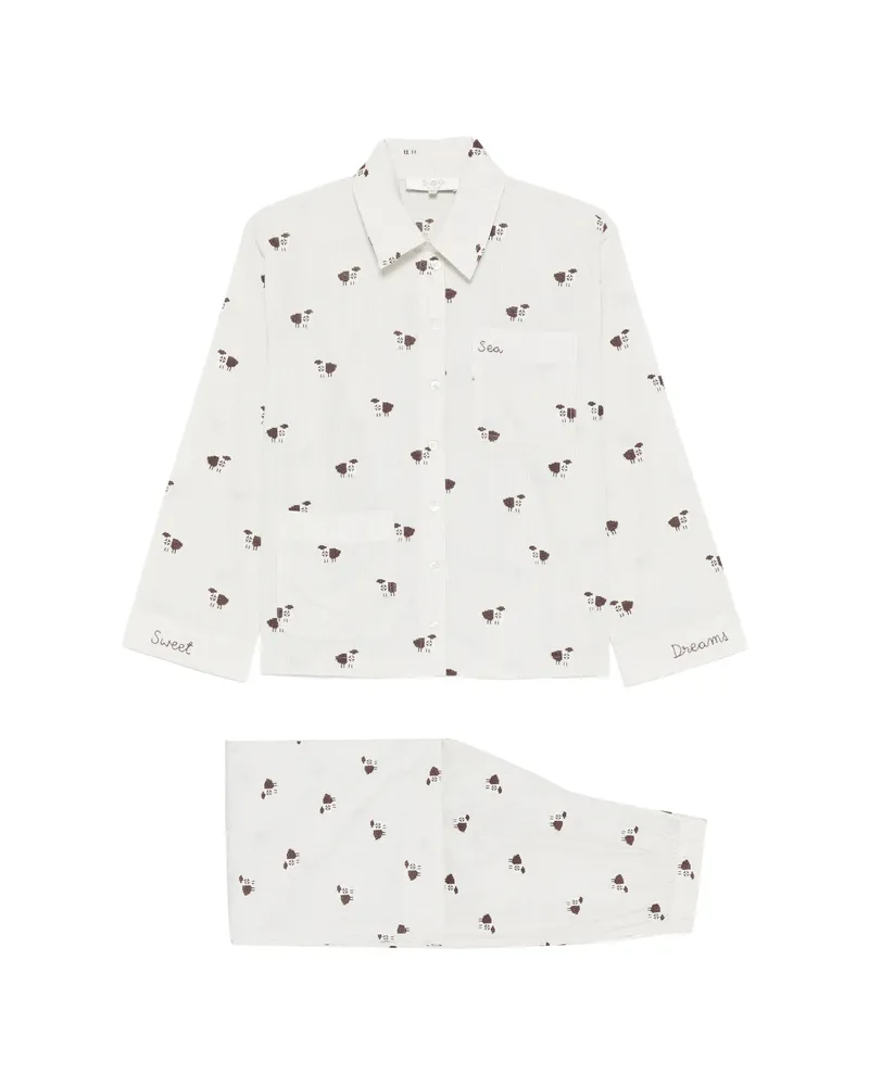 Sea Embroidered-animal Pyjama Set Neutrals