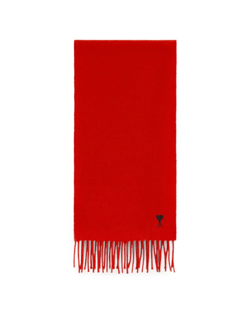 AMI Paris Wool Scarf With Ami De Coeur Red