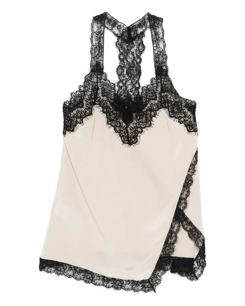 Pinko Lace-trim Silk Top Neutrals