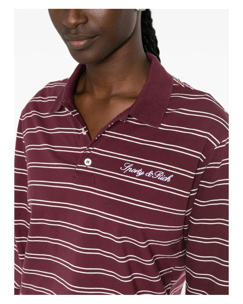 SPORTY & RICH Signature Logo Striped Long-sleeve Polo Shirt Red
