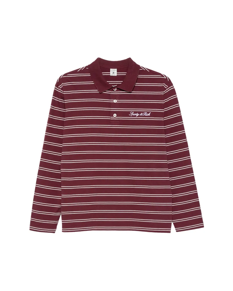 SPORTY & RICH Signature Logo Striped Long-sleeve Polo Shirt Red