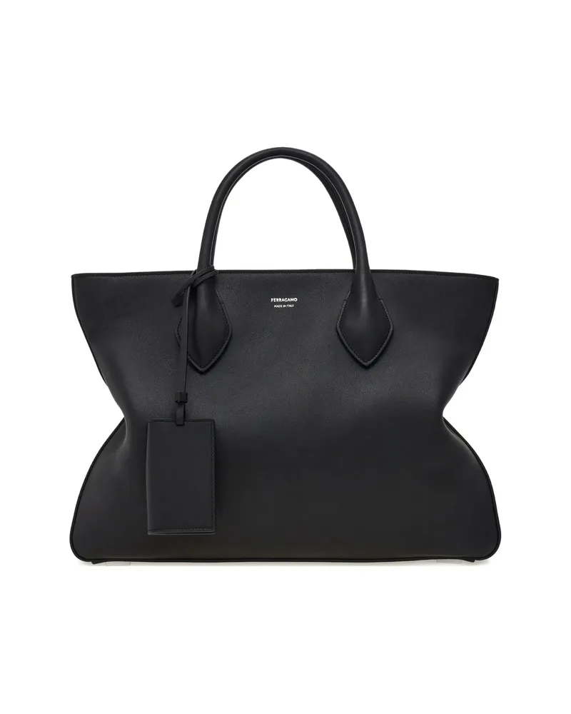 Ferragamo Monogram Structured Leather Tote Bag Black
