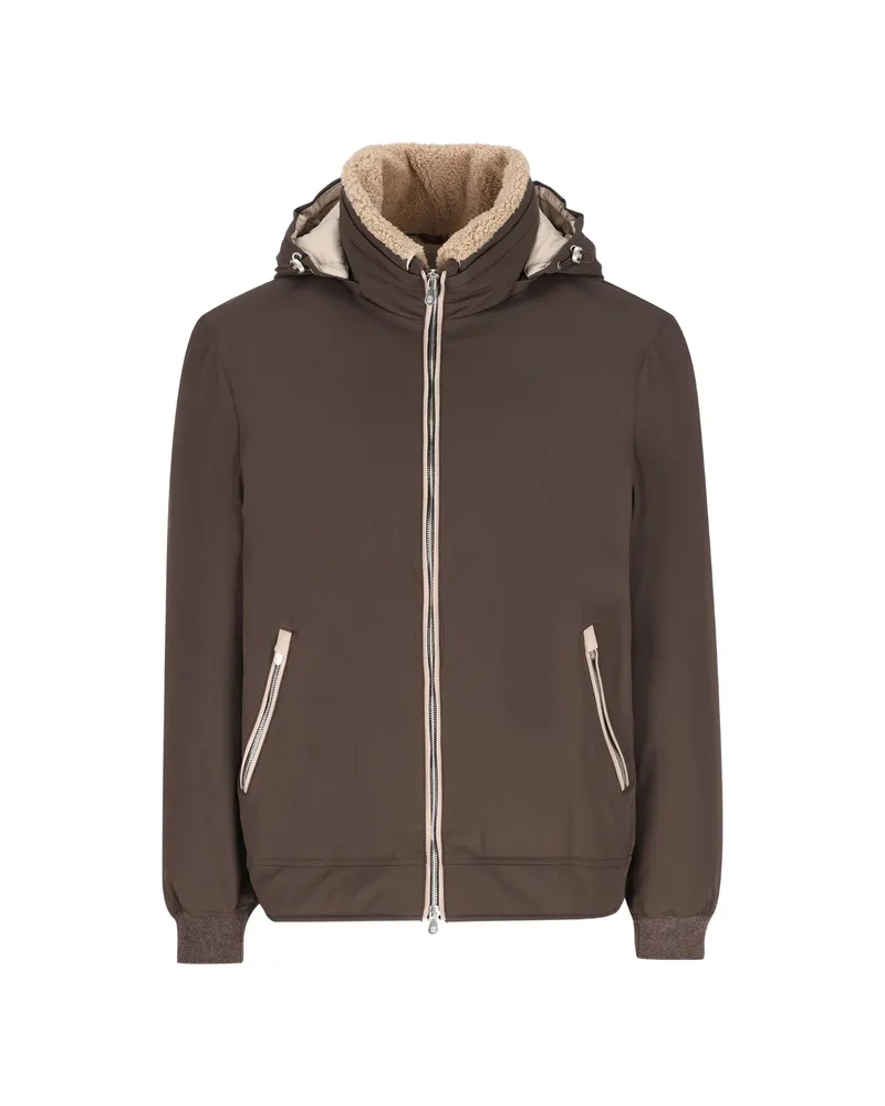 Brunello Cucinelli Shearling-collar Hooded Jacket Brown