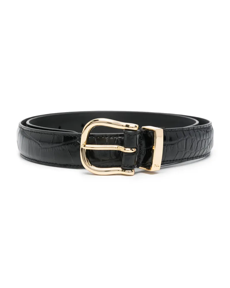 Nili Lotan Crocodile-effect Patent-leather Belt Black