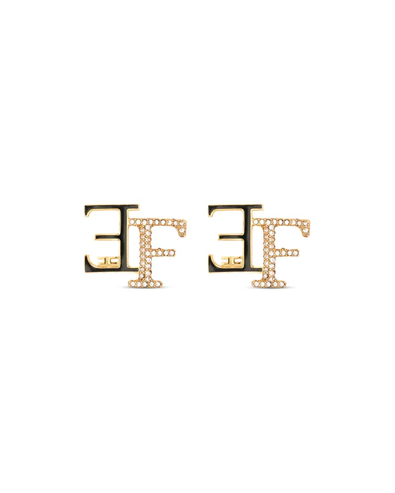 Elisabetta Franchi Logo-plaque Crystal-embellished Earrings Gold