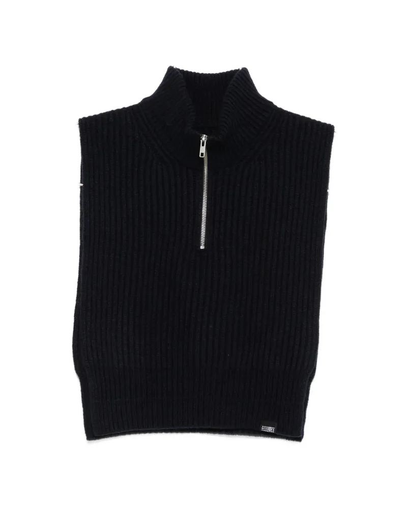 Maison Margiela Ribbed-knit Half-zip Sweater Blue