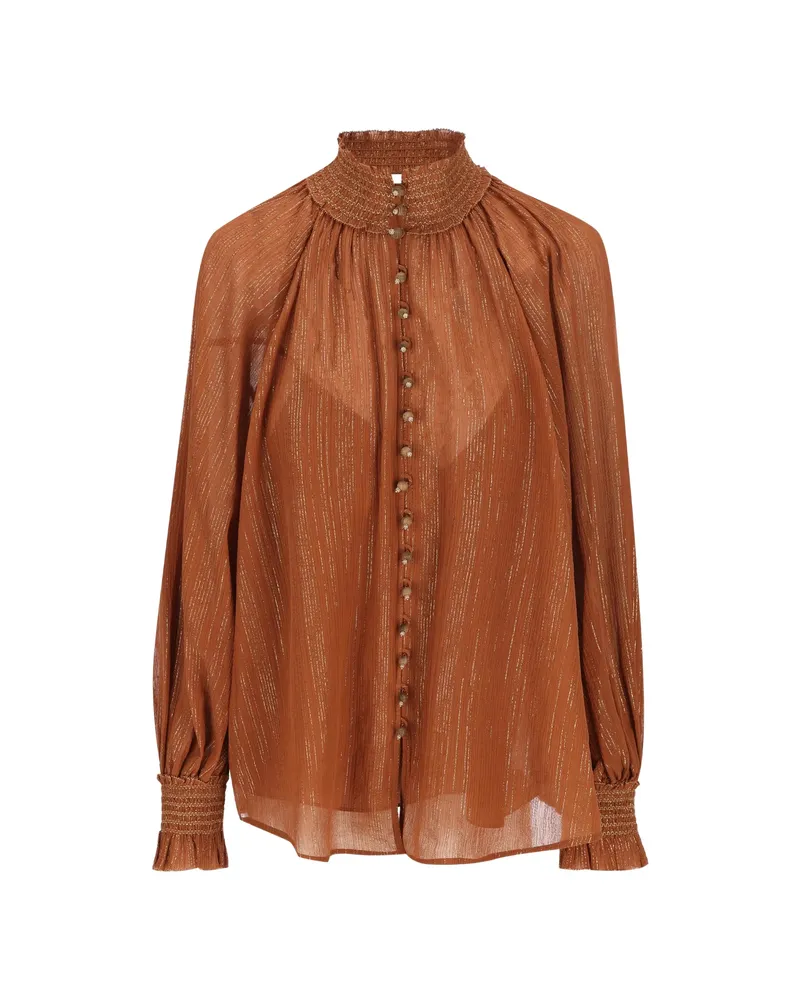 Zimmermann Aster Striped Buttoned Shirt Brown