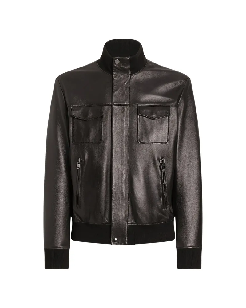Dolce & Gabbana Lambskin Bomber Jacket Brown