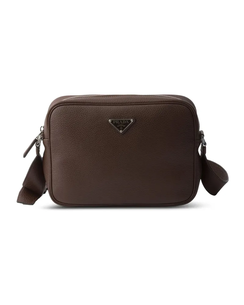 Prada Textured Leather Crossbody Bag Brown