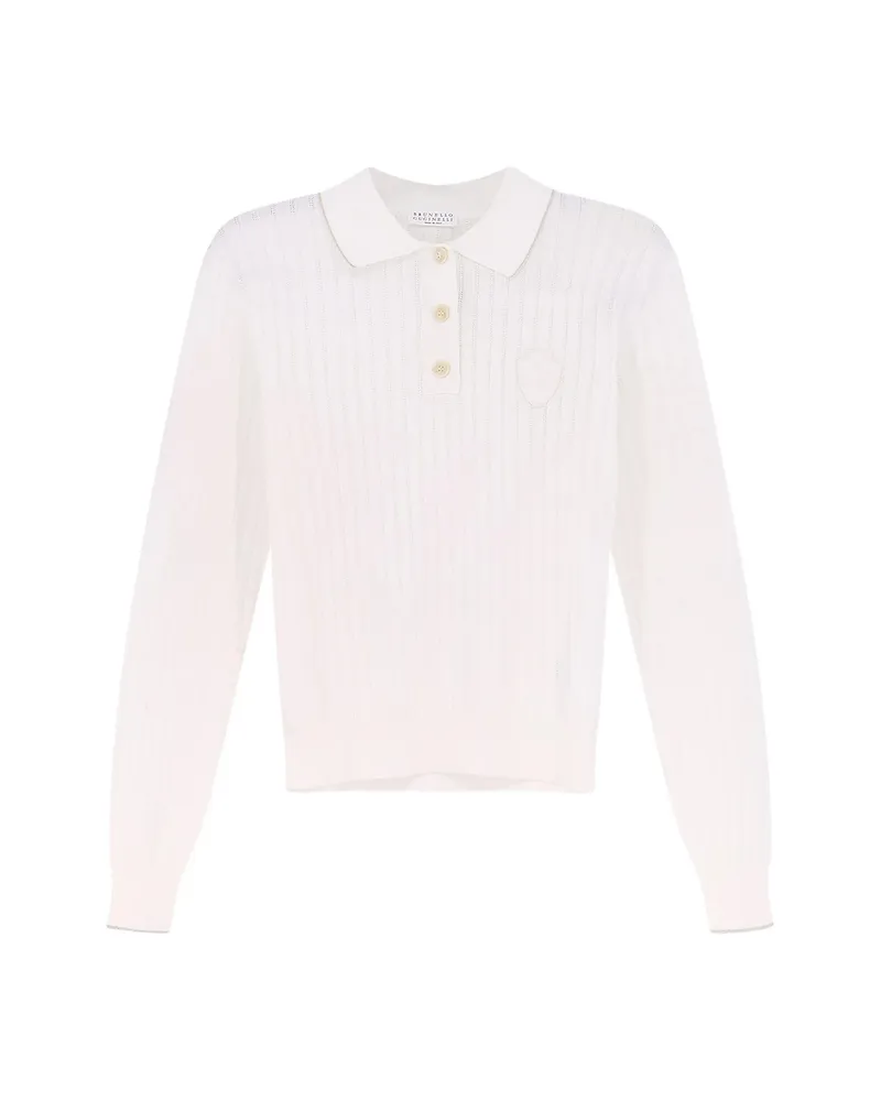 Brunello Cucinelli Ribbed-knit Logo-patch Polo Shirt White
